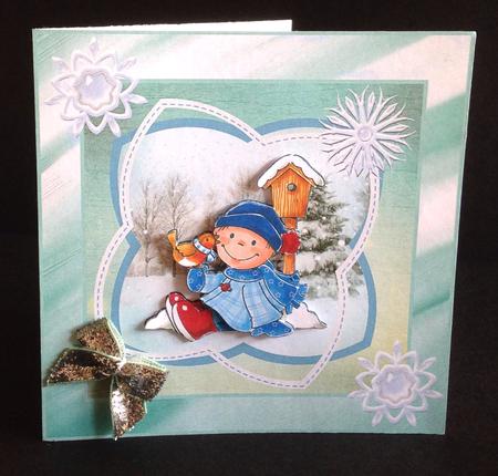 Hello Little Robin 7x7 Card with Decoupage by Ulla Skraedderdal