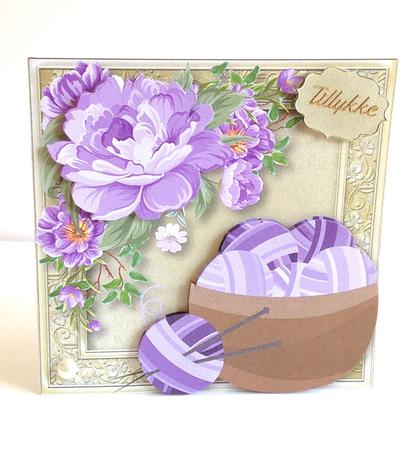 Painted Purple Flowers & Knitting 8x8 Quick Topper by Ulla Skraedderdal