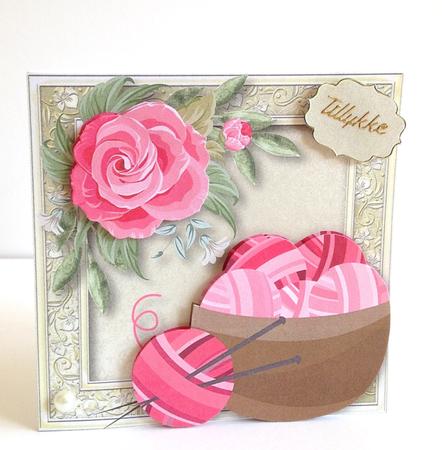 Painted Pink Flowers & Knitting 8x8 Quick Topper by Ulla Skraedderdal