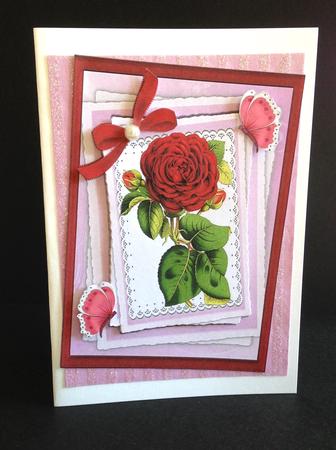 Pretty Red Roses in Lace with Butterflies A5 by Ulla Skraedderdal