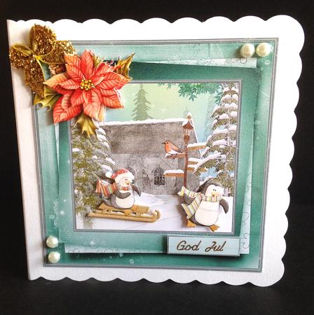 Penguin Fun 7x7 Card with Decoupage by Ulla Skraedderdal