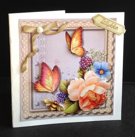 Lovely Yellow Roses Ina Scalloed Frame with Golden Butterfly by Ulla Skraedderdal