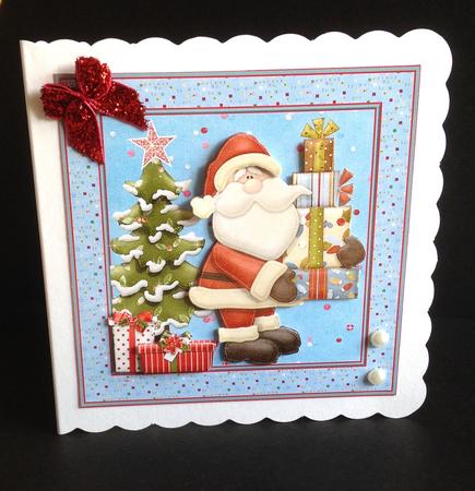 Santa is Coming with the Presents 7x7 Card with Decoupage by Ulla Skraedderdal