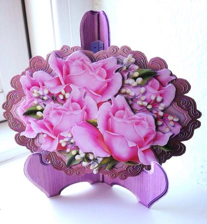 Classic Pink Roses Oval Topper & Stand Mini Kit by Ulla Skraedderdal