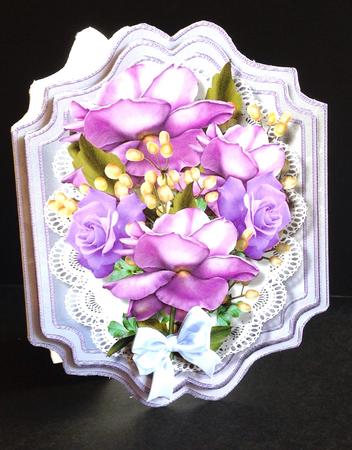 Lovely Bracket Topper with Lilac Roses on Lace  by Ulla Skraedderdal
