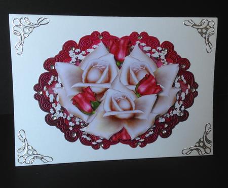 Classic Red & Cream Roses Oval Topper by Ulla Skraedderdal