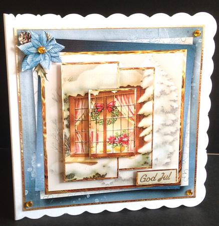 Vintage Christmas Window 7x7 Card with Decoupage by Ulla Skraedderdal