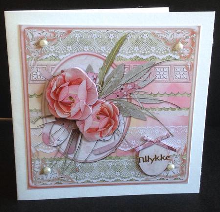 Vintage Pink Roses Square Card Front by Ulla Skraedderdal