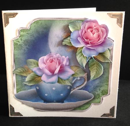 Teacup, Saucer & Frosted Roses - Shaped Topper by Ulla Skraedderdal
