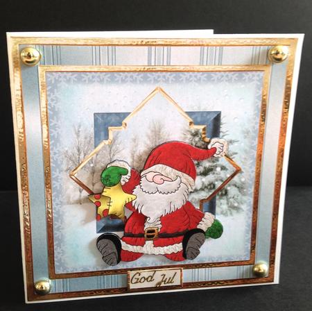 Santa and His Gold Star 7x7 Card with Decoupage by Ulla Skraedderdal