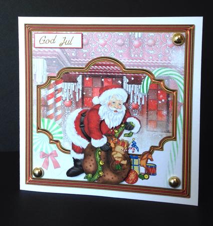 Santa at the Mall 7x7 Card with Decoupage by Ulla Skraedderdal
