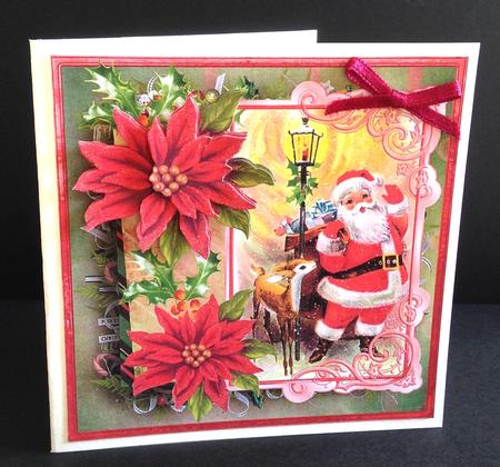 Vintage Santa and Reindeer 7x7 Card by Ulla Skraedderdal