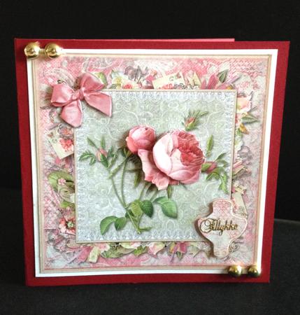 Vintage Pink Rose Layered Square Card Front by Ulla Skraedderdal