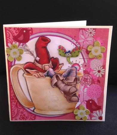 Gnome in Red Hat Snoozing in Teacup 8x8 Mini Kit by Ulla Skraedderdal
