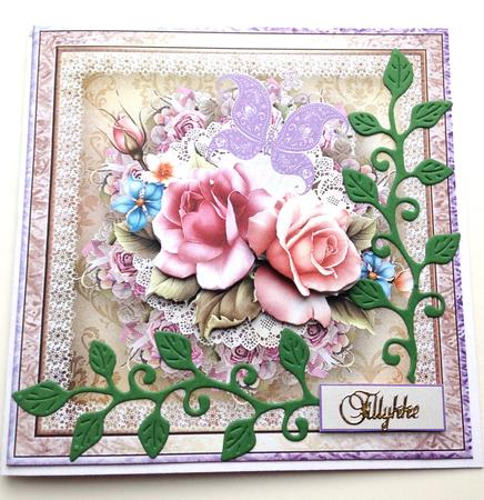 Rose Lace and Butterfly 7x7 Card with Decoupage by Ulla Skraedderdal