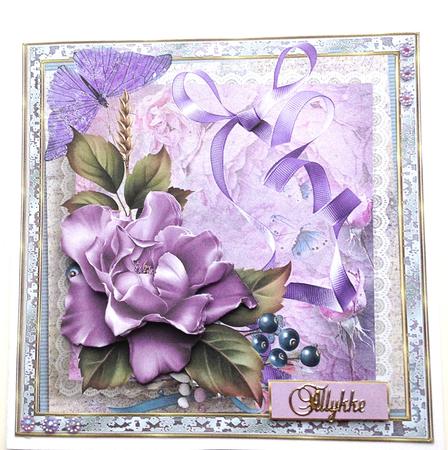Purple Rose and Butterfly 7x7 Card and Decoupage by Ulla Skraedderdal