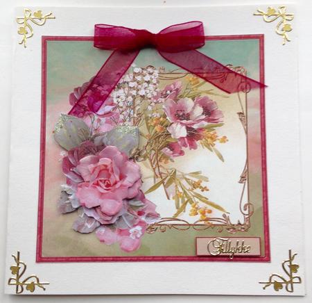 Roses and Mimosa 7x7 Card with Decoupage by Ulla Skraedderdal