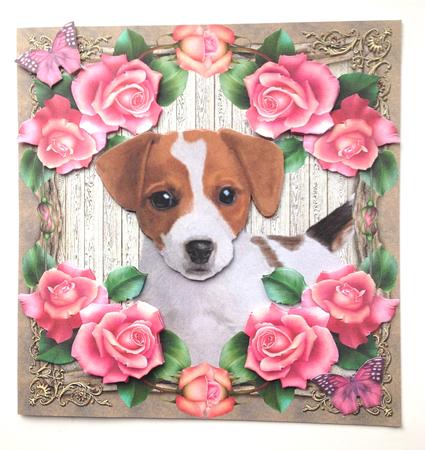 Jack Russel with Pink Roses 8x8 Mini Kit by Ulla Skraedderdal