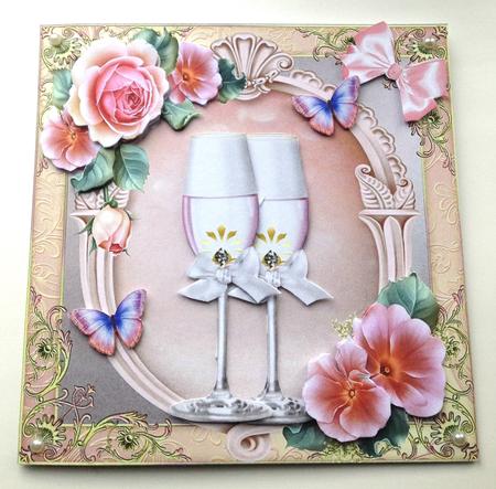 Champagne Flute's with Pink Flowers 8x8 Mini Kit by Ulla Skraedderdal