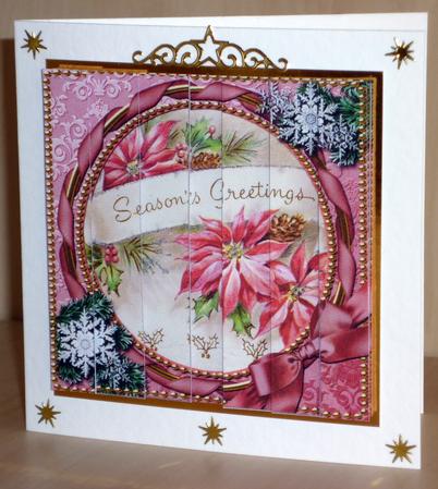Pink Poinsettias Snow 5inch Square Straight 2 Side Stacker by VALERIE BOYLE