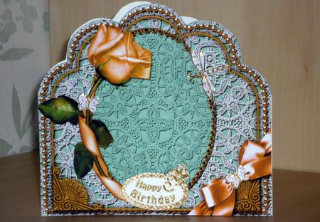 Green Peach Rose Lace Ornate Scallop Deco Stacker by VALERIE BOYLE