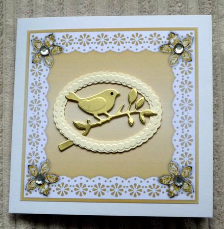 Bejewelled Flower and Lace Square Card Front in Sunshine by VALERIE BOYLE