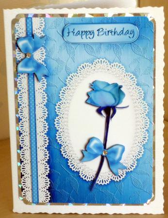 A5 Rose, Lace and Pearls Quick Card with 3D Decoupage by VALERIE BOYLE