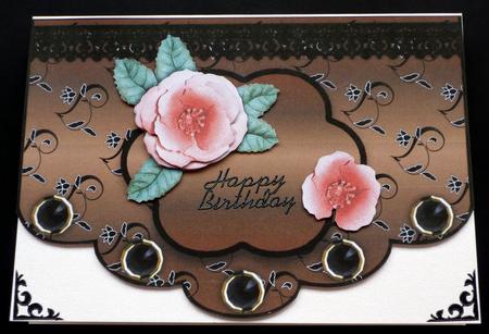 Floral A4 Scallop Edge 'n Lace Card Front - Hot Chocolate by VALERIE BOYLE