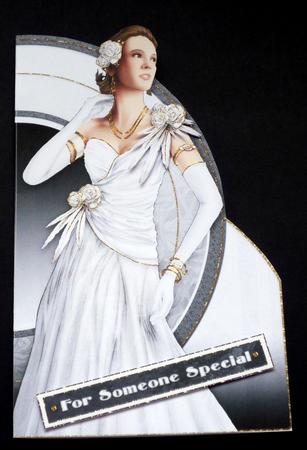 Art Deco Lady Rose (white) Shaped Card by VALERIE BOYLE