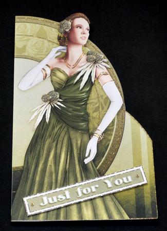 Art Deco Lady Rose (green) Shaped Card by VALERIE BOYLE