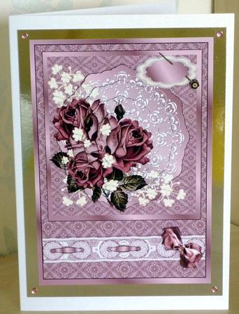 Faded Roses on Lace and Silk-stacker with Decoupage by VALERIE BOYLE