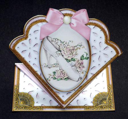 Wedding Shoe Anglaise Scallop Spring Decoupage Card by VALERIE BOYLE