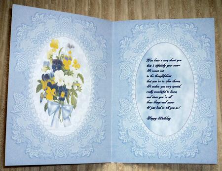 Blue Card with Pansies Insert by VALERIE BOYLE