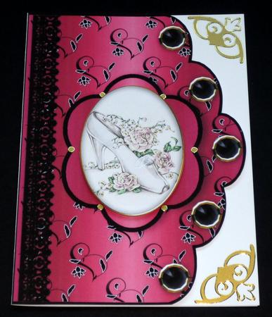 Floral A4 Scallop Edge 'n Lace Card Front - Raspberry by VALERIE BOYLE