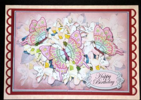 A5 Birthday Flowers N Butterfly Scallop Corner Stacker by VALERIE BOYLE