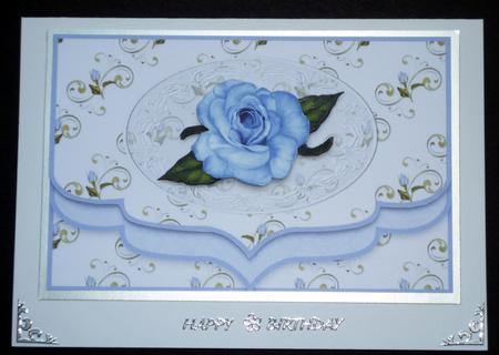 Blue Rose Double Elegant Scallop Faux Envelope Card Front by VALERIE BOYLE