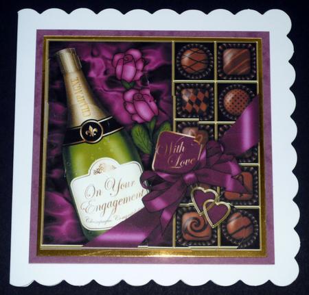 Engagement Champers Chocs N Roses Shell Edged Corner Side St by VALERIE BOYLE