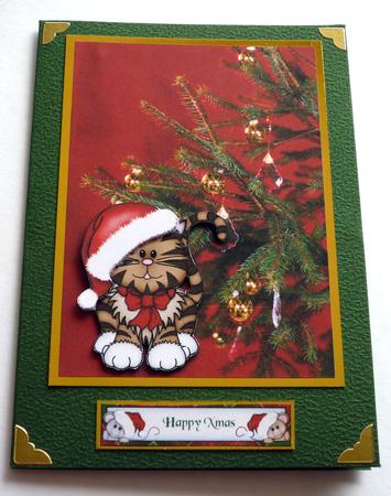 Xmas Cat Card Front by VALERIE BOYLE