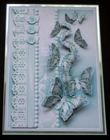 Aqua Butterflies Pearls and Lace Decoupage by VALERIE BOYLE