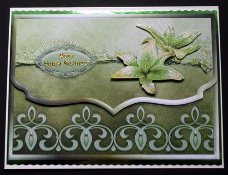 Pretty Lilies Green Fancy Scalloped Edge Envelope Card by VALERIE BOYLE