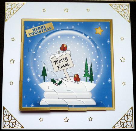 Cute Robins Xmas Snowglobe Scallop Corner Side Stacker by VALERIE BOYLE