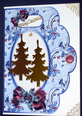 Christmas Holly in Blue Scalloped Card Fronts by VALERIE BOYLE