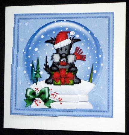 Xmas Scottie Dog Snowglobe Shell Edged Corner Side Stacker by VALERIE BOYLE