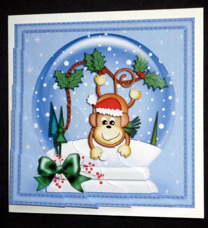 Xmas Chunky Monkey Snowglobe Wavy Corner Side Stacker Topper by VALERIE BOYLE