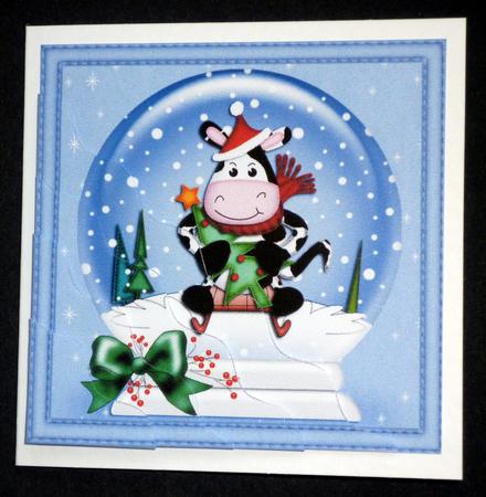 Xmas Milly Moo Cow Snowglobe Wavy Corner Side Stacker Topper by VALERIE BOYLE