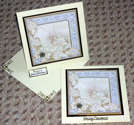 Cream Village Church Poinsettia 5in Scallop Triangle Stacker by VALERIE BOYLE