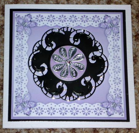 Bejewelled Flower and Lace Square Card Front in Lilac by VALERIE BOYLE