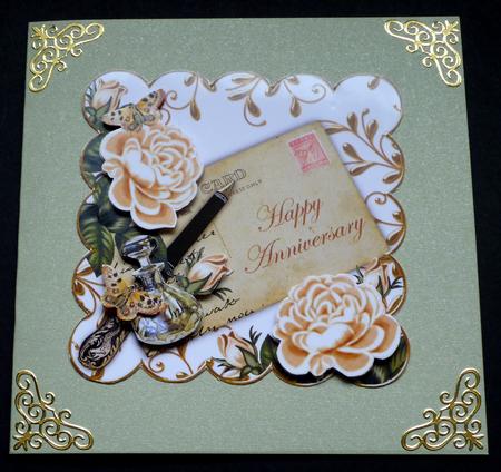Peach Rose Happy Anniversary Ink Saver 8in Decoupage Topper by VALERIE BOYLE