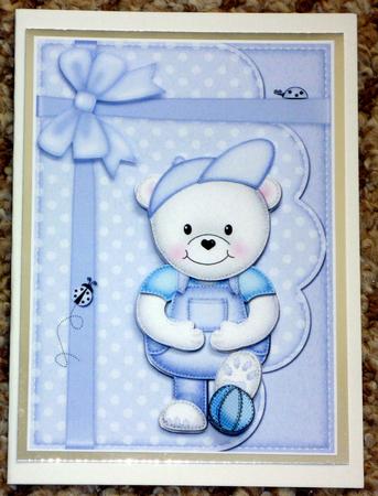 A5 Teddy Ed's Football Quick Card N 3D Decoupage by VALERIE BOYLE