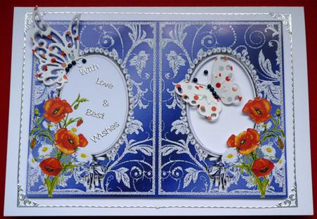 Poppies & Daisies on Blue with Diamonds Double Frames by VALERIE BOYLE